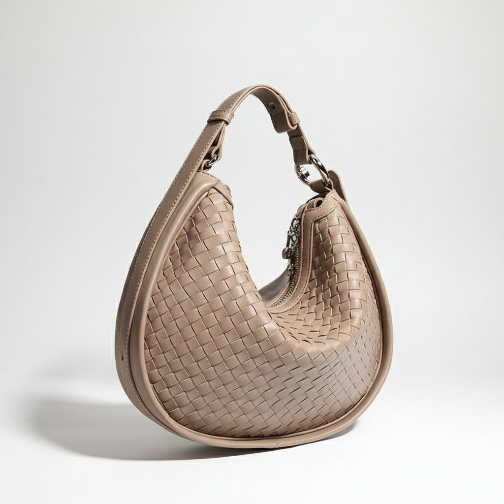 Classic Genuine Leather Bag Woven Crescent Handbag