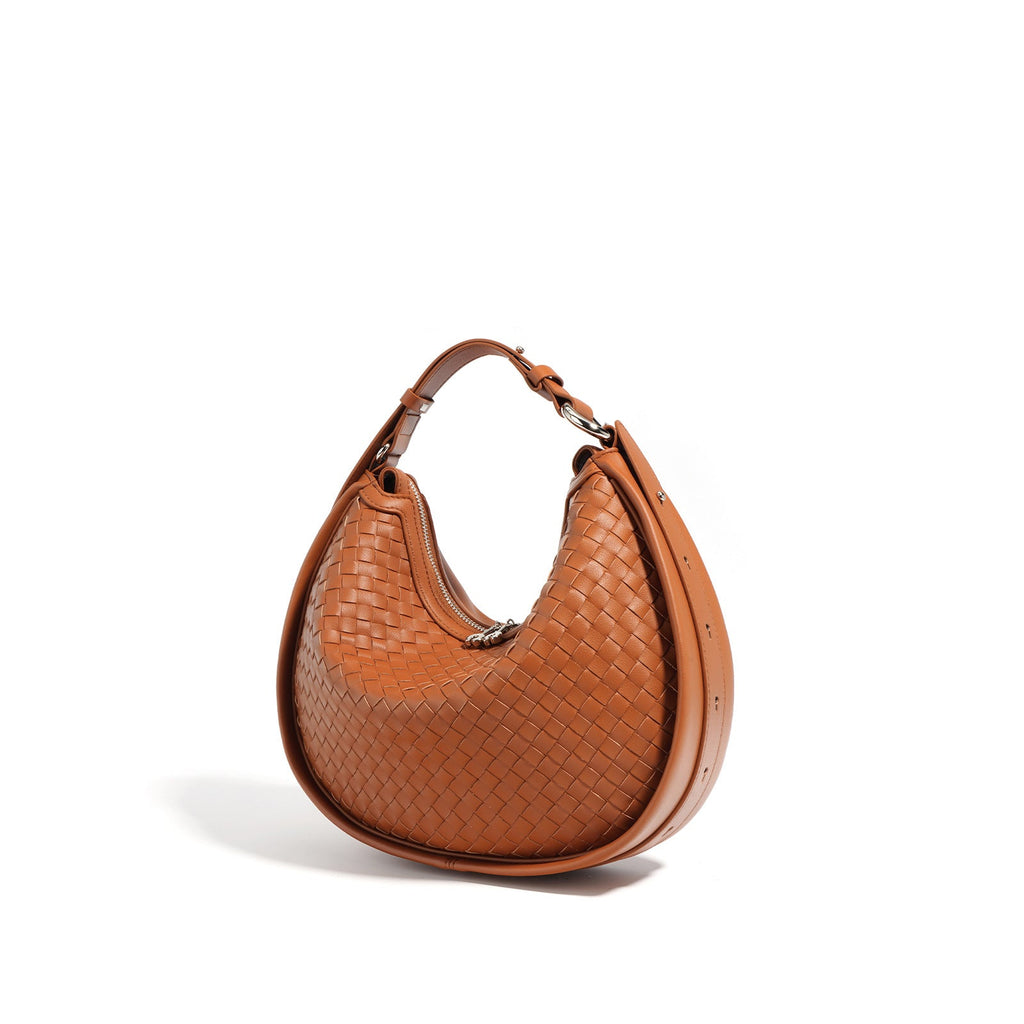 Classic Genuine Leather Bag Woven Crescent Handbag