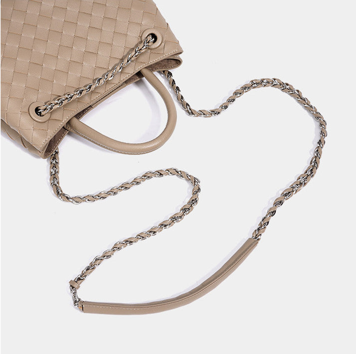 New Woven Leather Chain Basket Bag