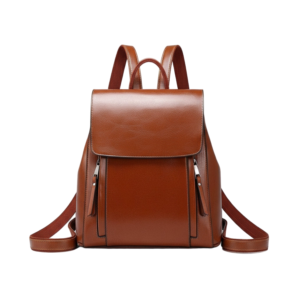 Double Zipper Top Grain Leather Backpack for Women Female Lether Designer Backpack Stylish School Backpack Shoulder Bags