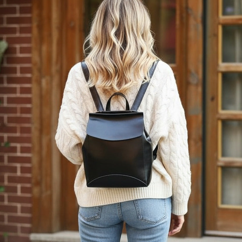 Black Cute Leather College Backpack