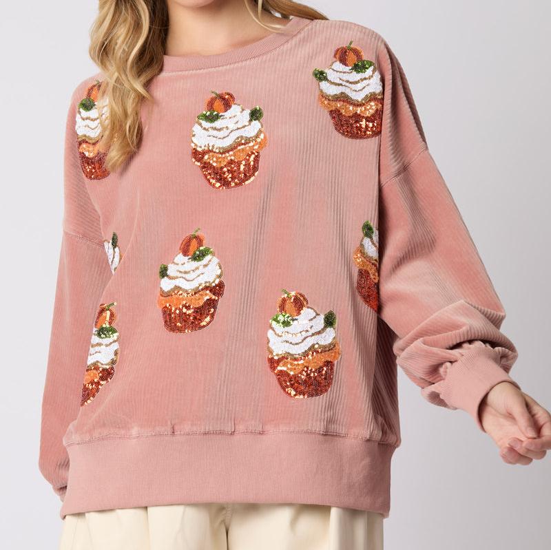 Christmas Pumpkin Cake Sequined Round Neck Loose Sweatshirt