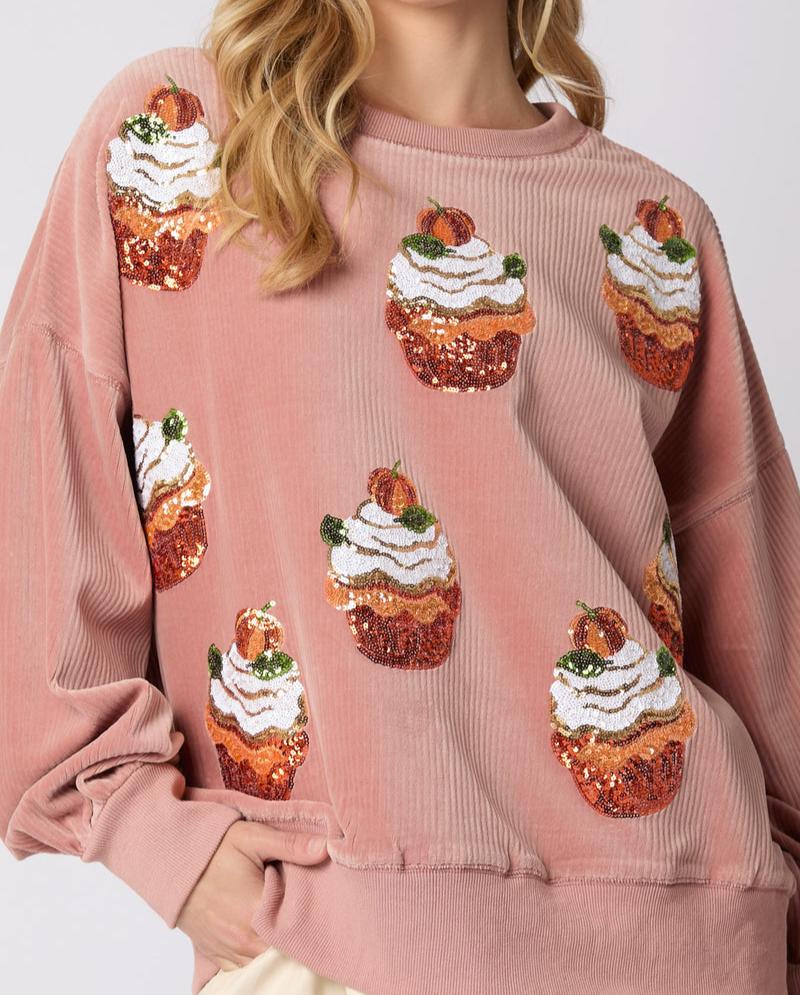 Christmas Pumpkin Cake Sequined Round Neck Loose Sweatshirt