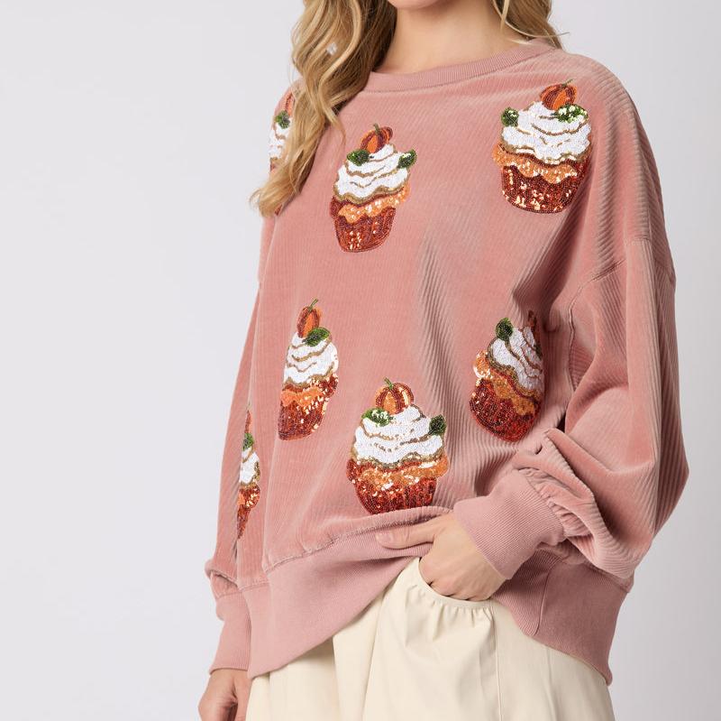 Christmas Pumpkin Cake Sequined Round Neck Loose Sweatshirt