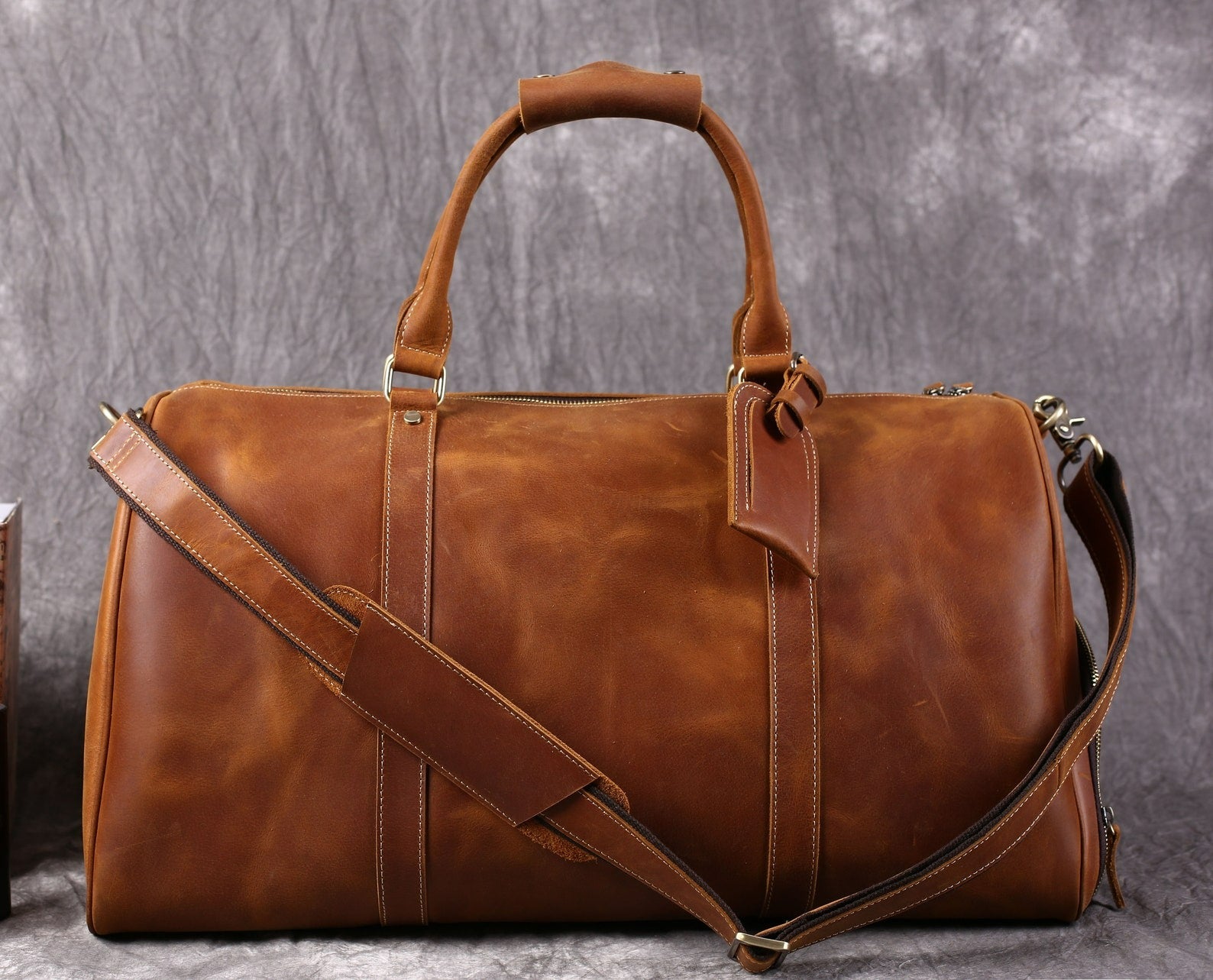 Full Grain Leather Duffle Bag With Shoe Compartment Mens Travel Bag