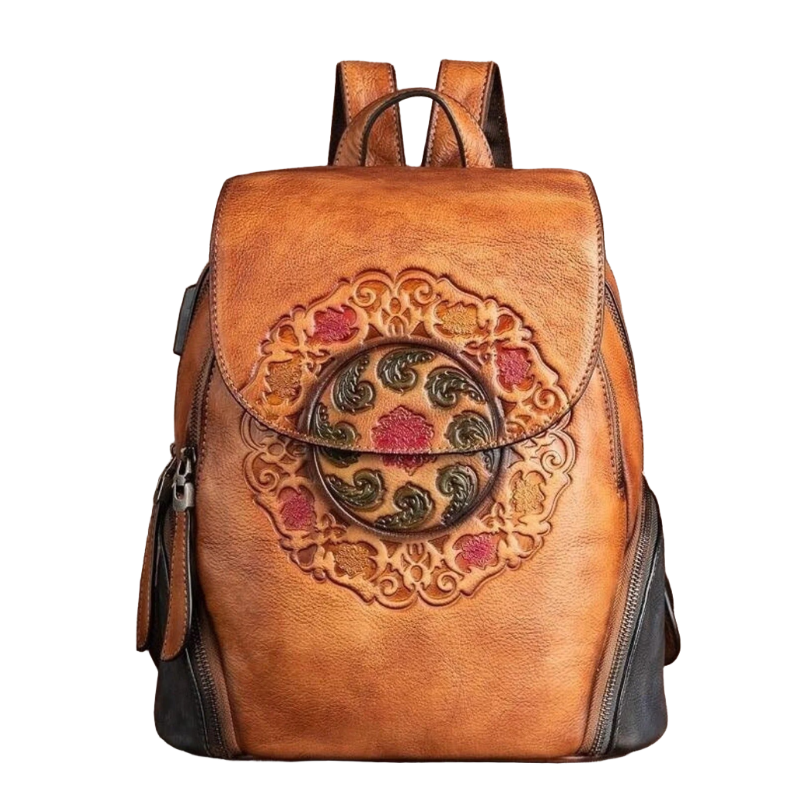 Vintage Embossed Women Leather Backpack