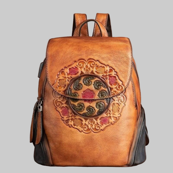 Vintage Embossed Women Leather Backpack