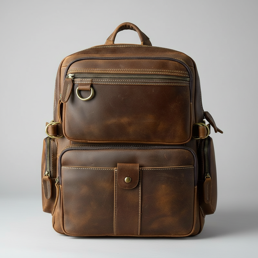 Mens Full Grain Leather 14 Inches Laptop Backpack