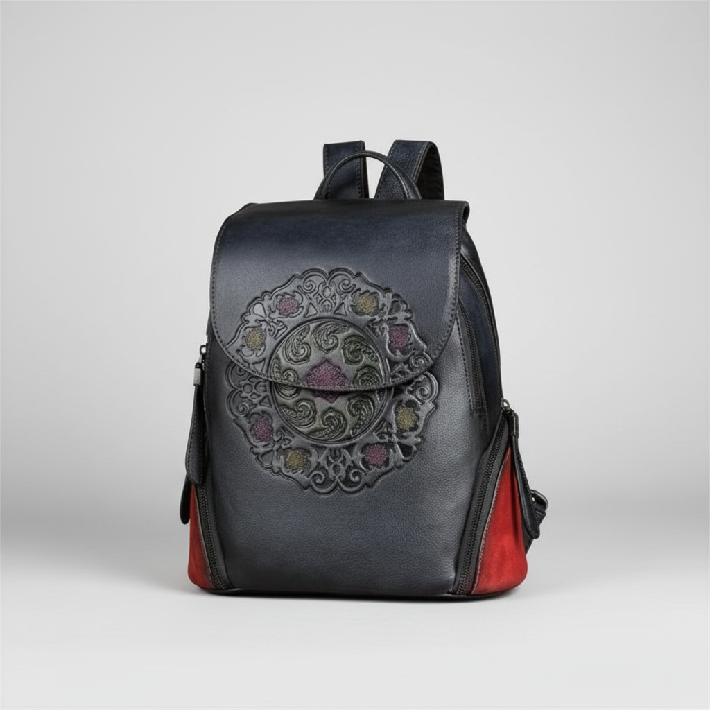 Vintage Embossed Women Leather Backpack