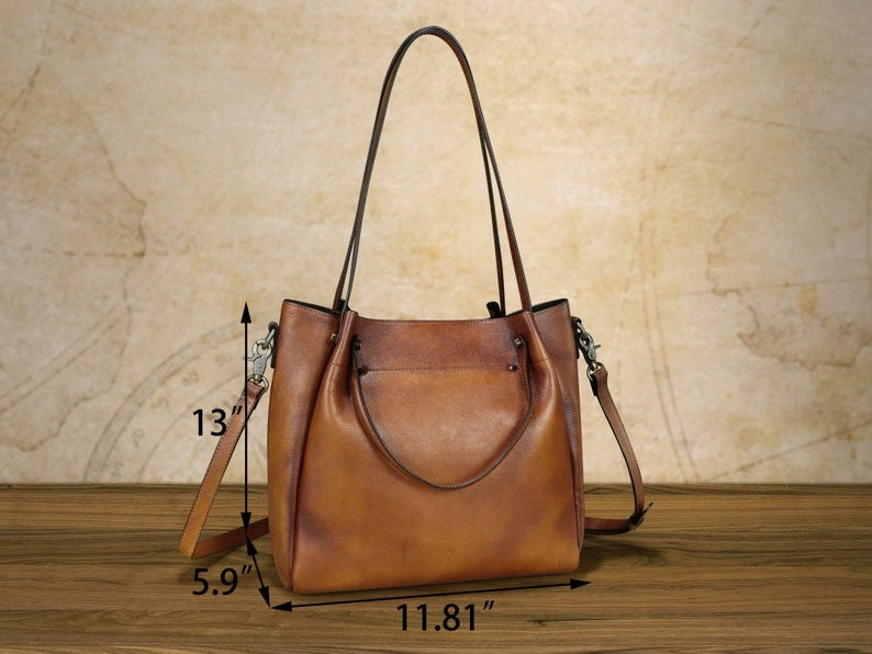 Casual Women Bucket Bag Leather Tote Bag Handbags Shoulder Bag for Women