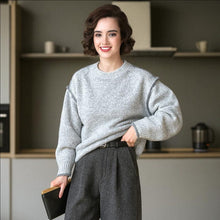 Load image into Gallery viewer, Loose Cropped Trimmed Knit Sweater

