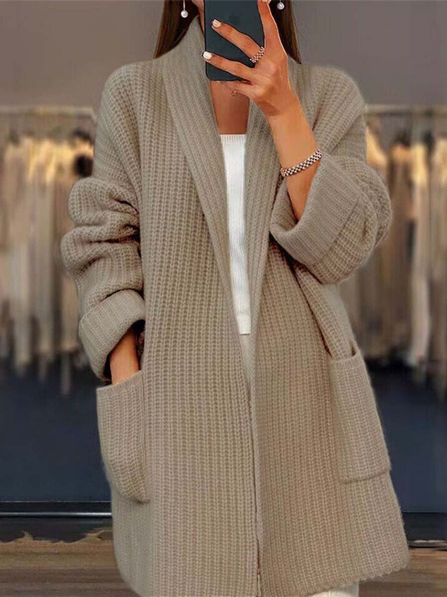 Beige Plain Long Sleeve Cardigan