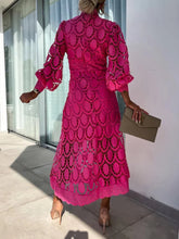 Load image into Gallery viewer, Long Sleeve Hollow Out Lace Midi Dress
