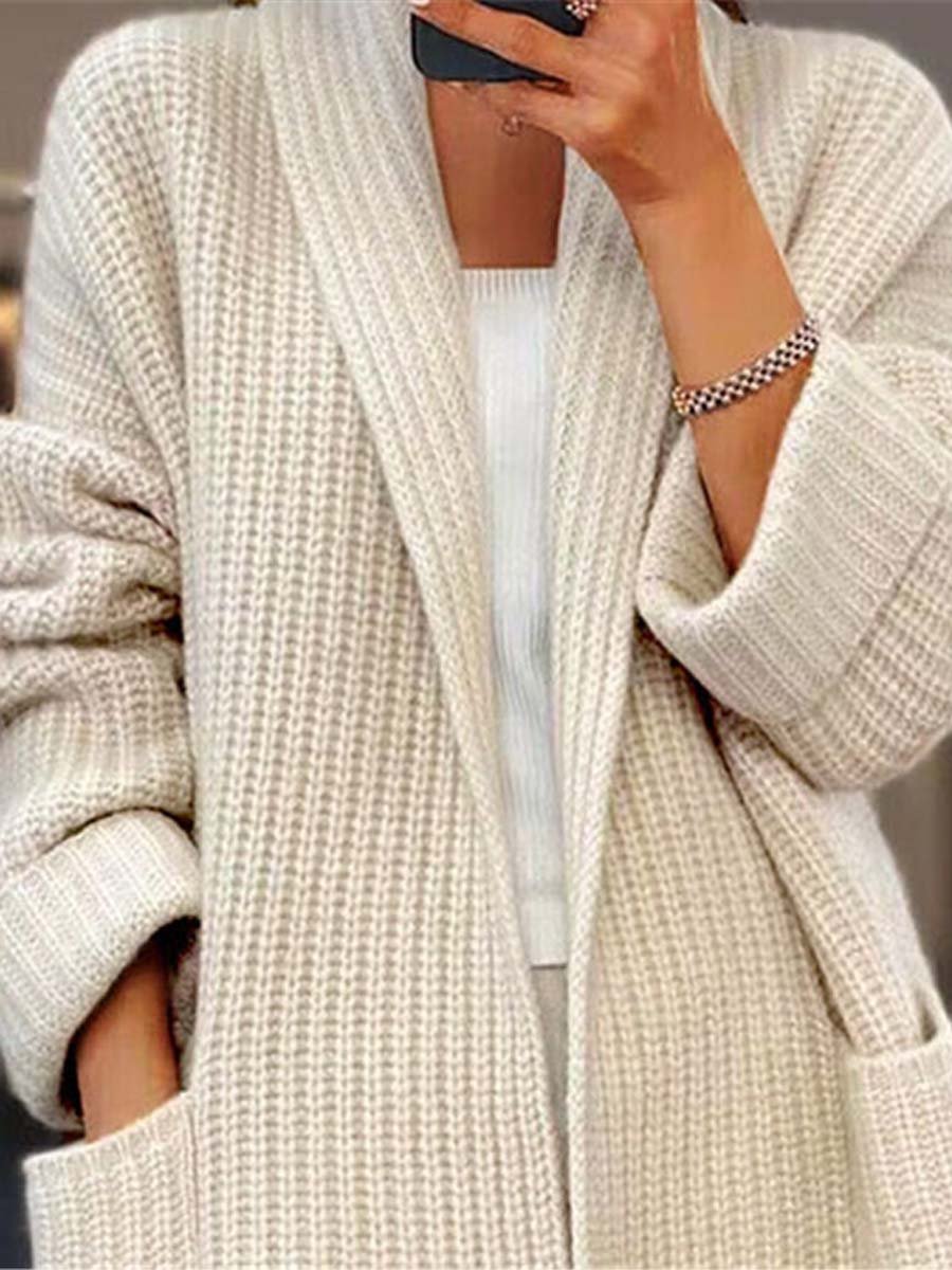 Beige Plain Long Sleeve Cardigan
