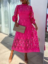 Load image into Gallery viewer, Long Sleeve Hollow Out Lace Midi Dress
