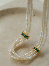 Load image into Gallery viewer, Layered Pearl Choker Necklace with Green Zircon - floysun
