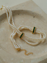 Load image into Gallery viewer, Layered Pearl Choker Necklace with Green Zircon - floysun
