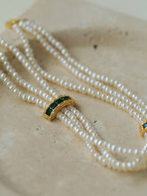 Load image into Gallery viewer, Layered Pearl Choker Necklace with Green Zircon - floysun
