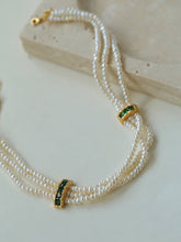 Load image into Gallery viewer, Layered Pearl Choker Necklace with Green Zircon - floysun
