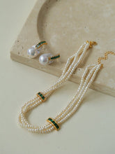 Load image into Gallery viewer, Layered Pearl Choker Necklace with Green Zircon - floysun

