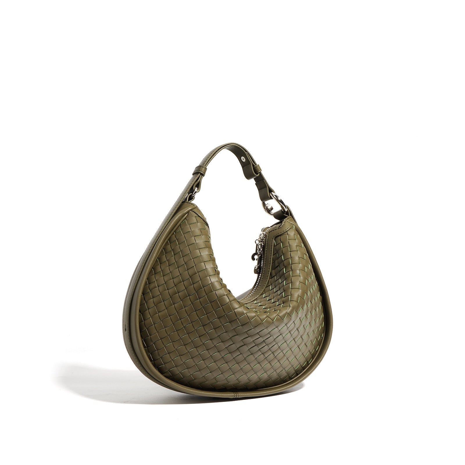 Classic Genuine Leather Bag Woven Crescent Handbag