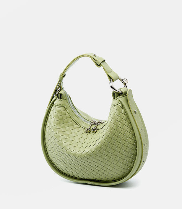 Classic Genuine Leather Bag Woven Crescent Handbag