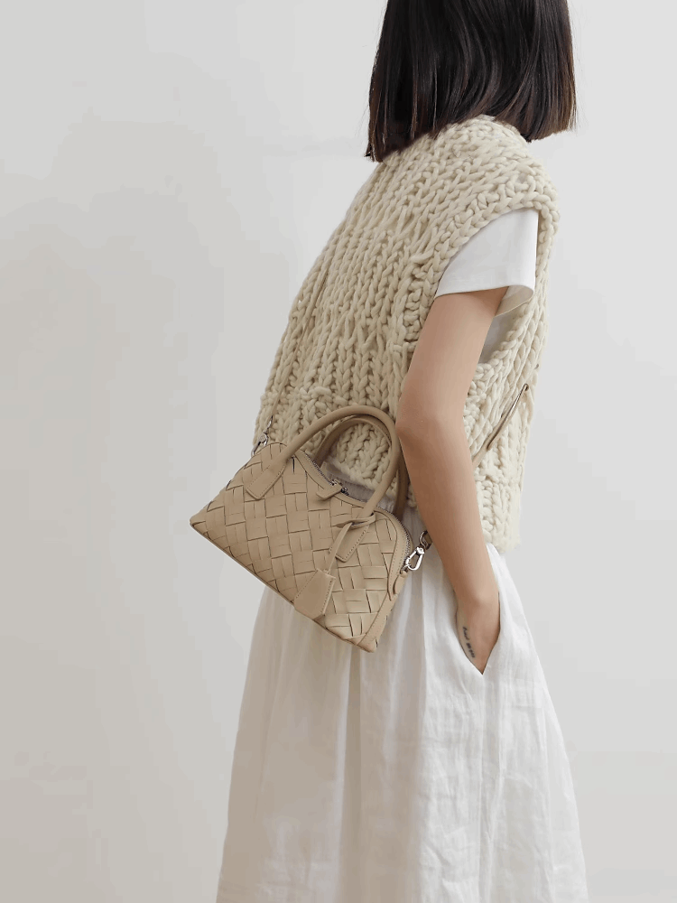 Simple Handmade Woven Handbag Leather Bag
