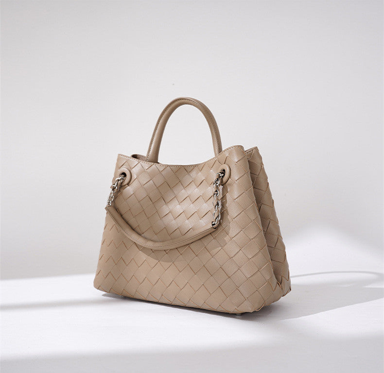 New Woven Leather Chain Basket Bag