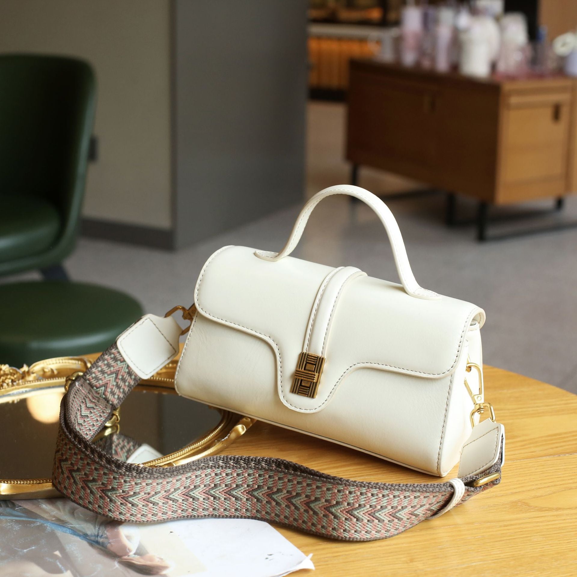 Luxury Retro Structured Flap Leather Mini Satchel Crossbody Bag