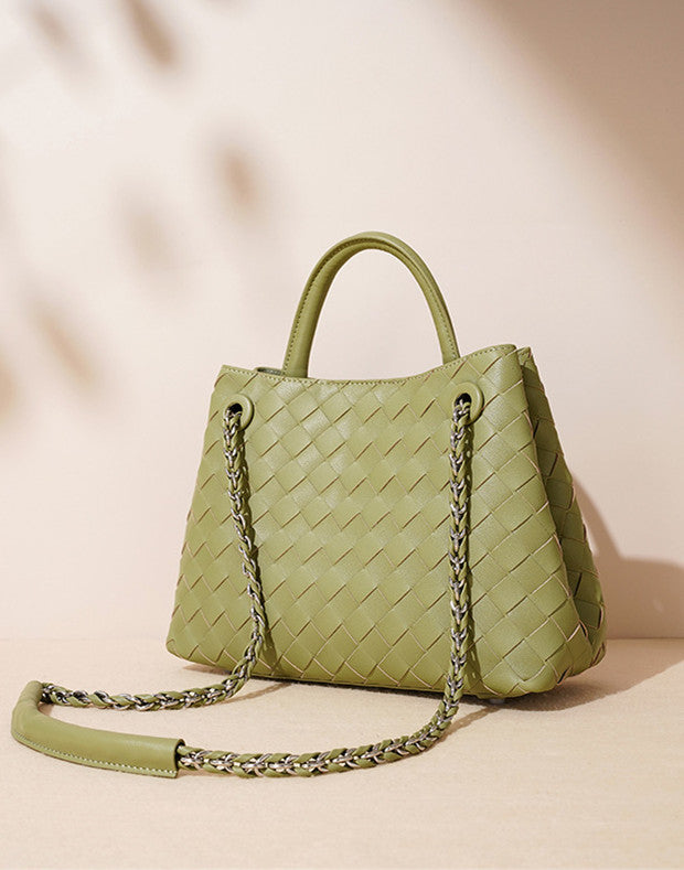 New Woven Leather Chain Basket Bag