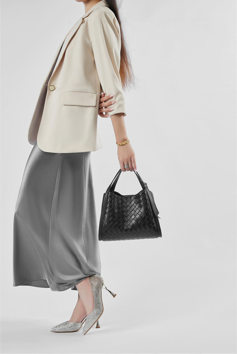 Embossed Basket Bag Woven Handbag with Straps