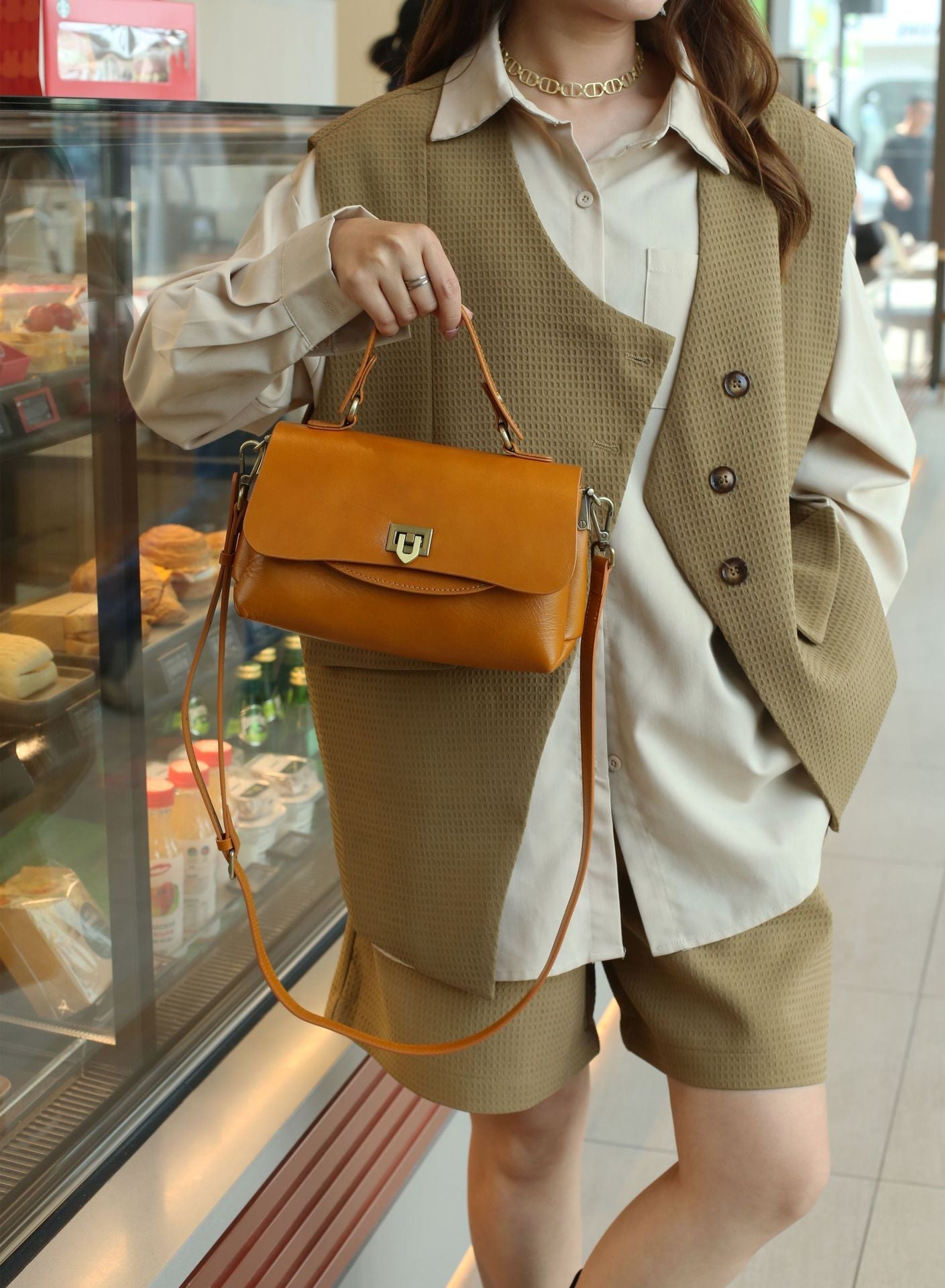 Classic Full Grain Leather Handbag  Flap Top Mini Crossbody Bag