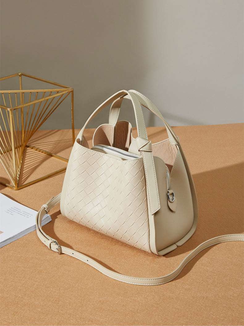 Embossed Basket Bag Woven Handbag with Straps