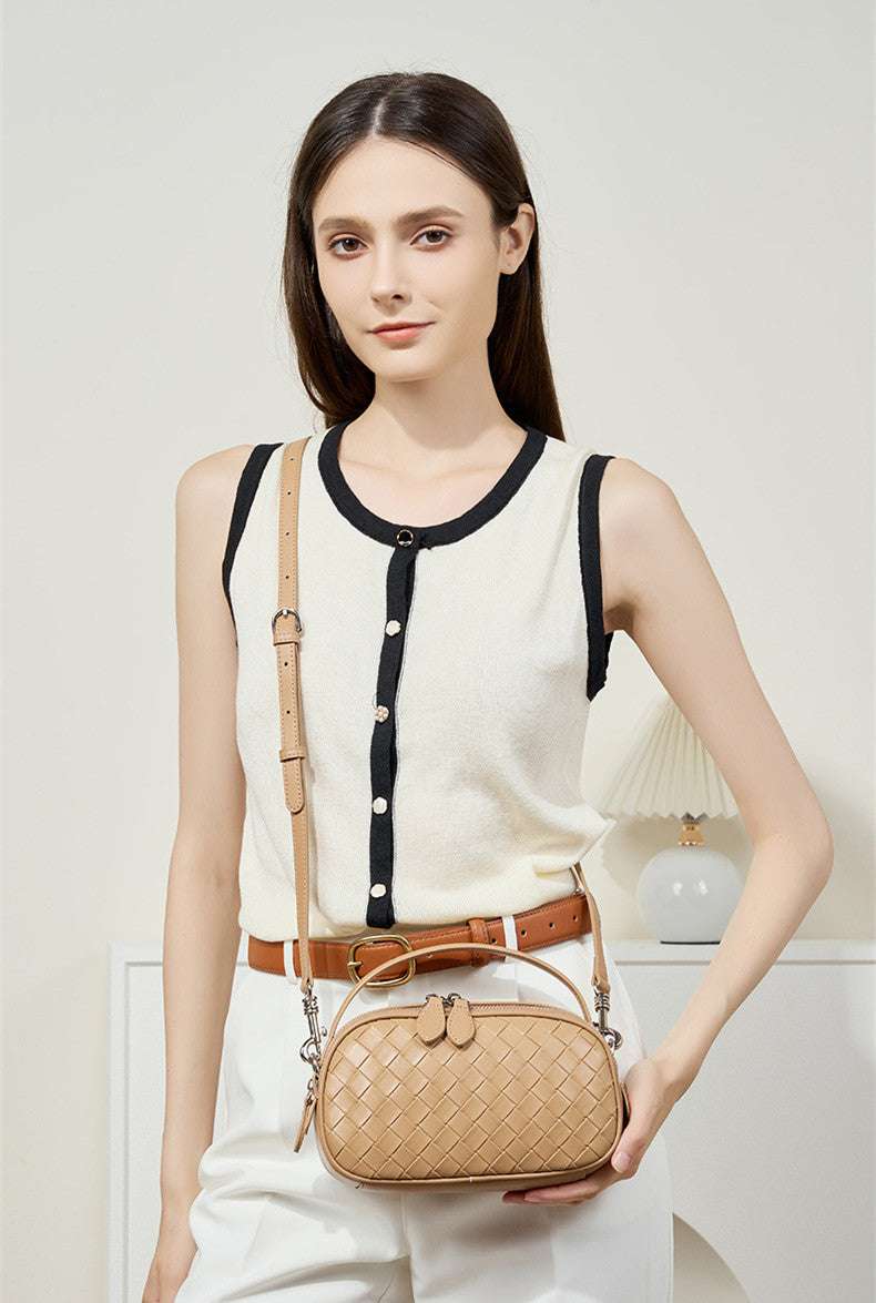 Small Woven Mini Top Handle Messenger Bag