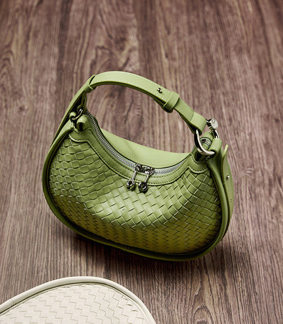 Classic Genuine Leather Bag Woven Crescent Handbag