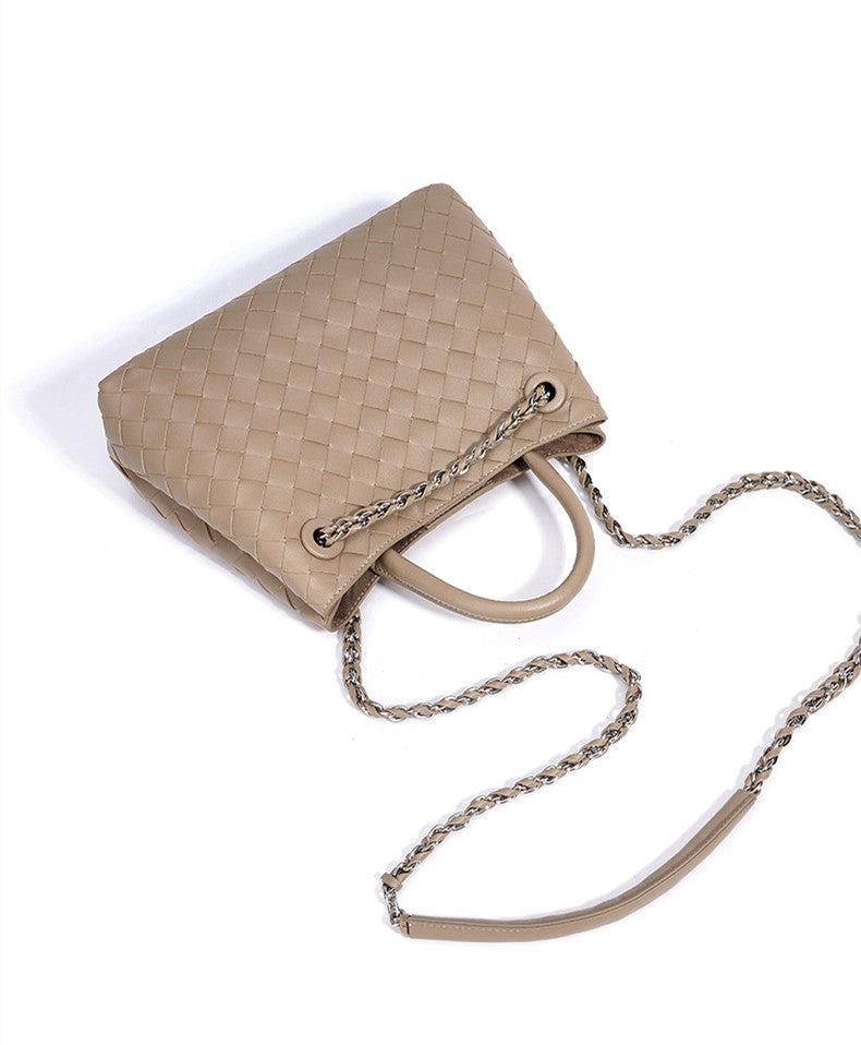 New Woven Leather Chain Basket Bag