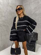 Load image into Gallery viewer, Oversized Sweaters Striped Long Lantern Sleeve Crew Neck Fall Trendy Knit Pullover Sweater
