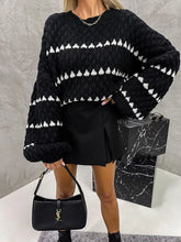 Load image into Gallery viewer, Oversized Sweaters Striped Long Lantern Sleeve Crew Neck Fall Trendy Knit Pullover Sweater
