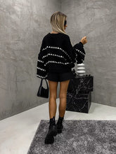 Load image into Gallery viewer, Oversized Sweaters Striped Long Lantern Sleeve Crew Neck Fall Trendy Knit Pullover Sweater
