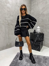 Load image into Gallery viewer, Oversized Sweaters Striped Long Lantern Sleeve Crew Neck Fall Trendy Knit Pullover Sweater
