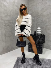 Load image into Gallery viewer, Oversized Sweaters Striped Long Lantern Sleeve Crew Neck Fall Trendy Knit Pullover Sweater
