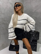 Load image into Gallery viewer, Oversized Sweaters Striped Long Lantern Sleeve Crew Neck Fall Trendy Knit Pullover Sweater
