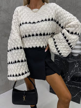 Load image into Gallery viewer, Oversized Sweaters Striped Long Lantern Sleeve Crew Neck Fall Trendy Knit Pullover Sweater
