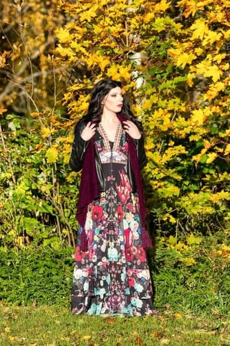 Elegant Chiffon Mesh Long Sleeve Floral Maxi Dress