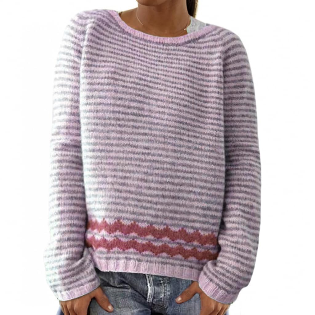 Casual Crew Neck Long Sleeve Stripped Knit Sweater