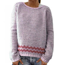 Load image into Gallery viewer, Casual Crew Neck Long Sleeve Stripped Knit Sweater
