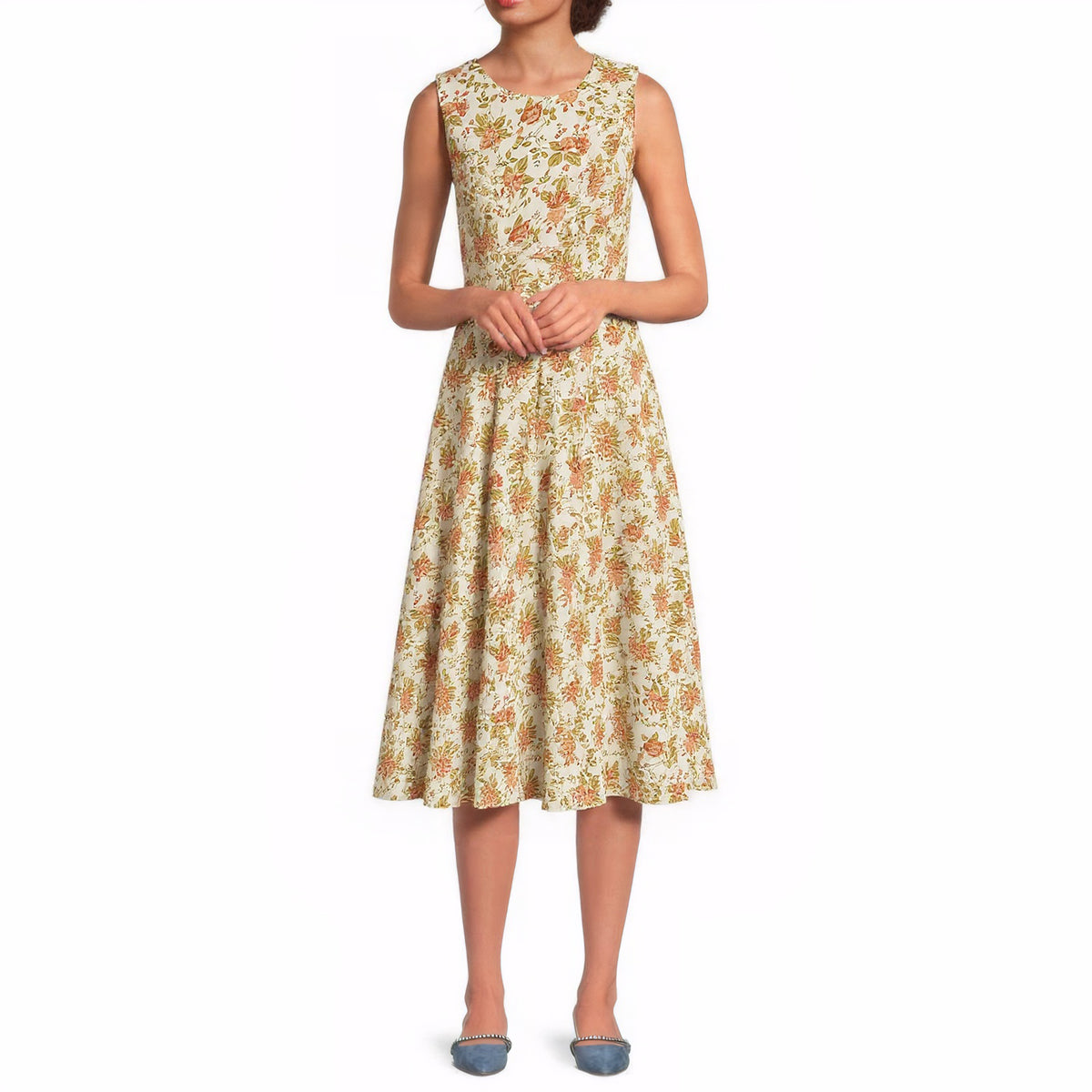 Floral Print Sleeveless Midi Dress