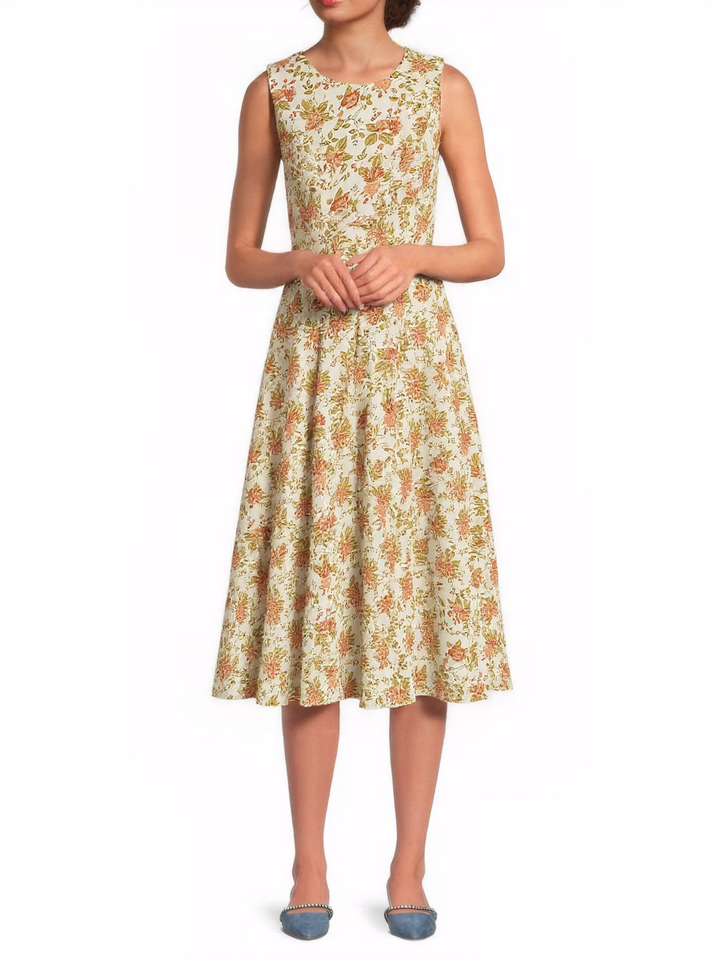 Floral Print Sleeveless Midi Dress