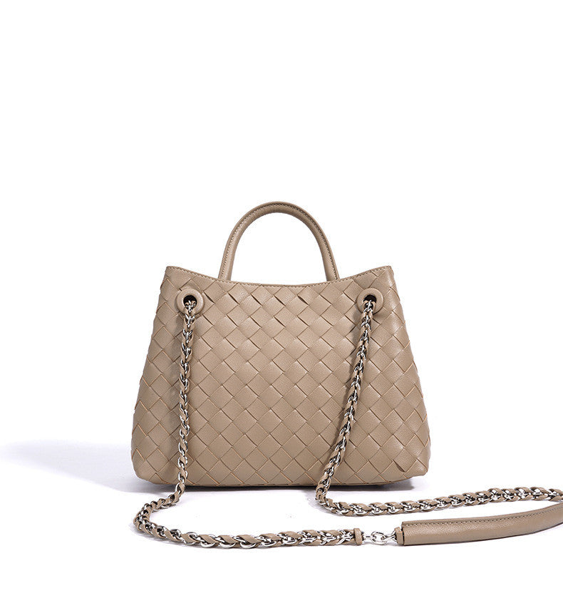 New Woven Leather Chain Basket Bag