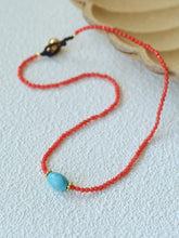 Load image into Gallery viewer, Red Faceted Beads &amp; Turquoise Collar Necklace – Layered Choker - floysun
